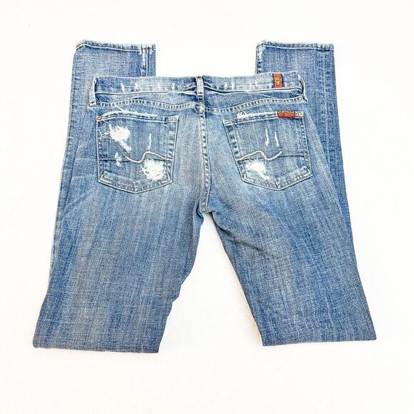 7 For All Mankind Roxanne Ripped Denim Jeans Dark Wash Size 27 - Picture 7 of 8